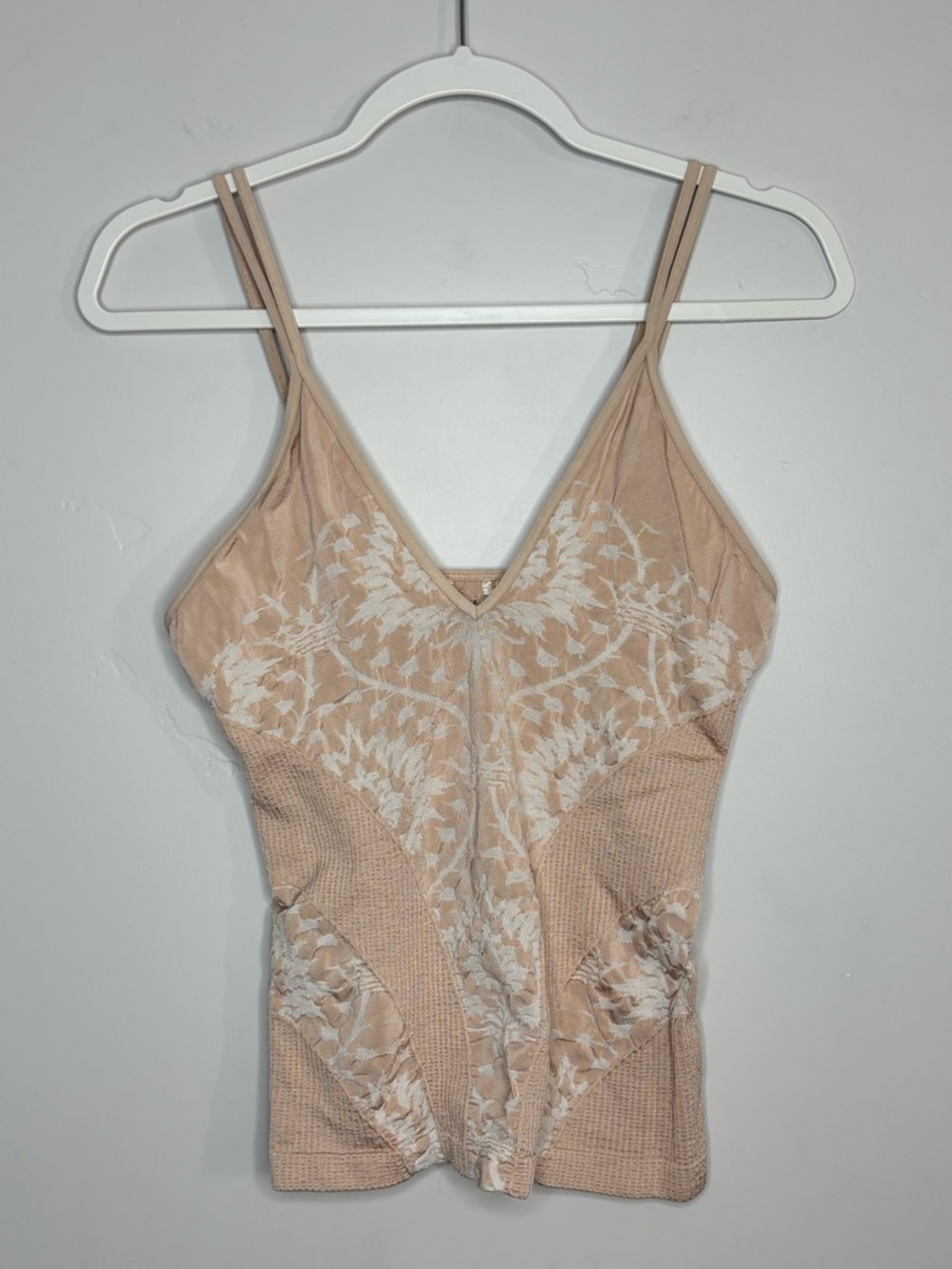 Free People Beige Floral Stretchy Shaping Cami with Double Straps